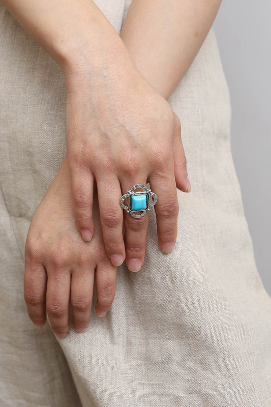 Square Cut Adjustable Turquoise Ring - NeoKira Unlimited