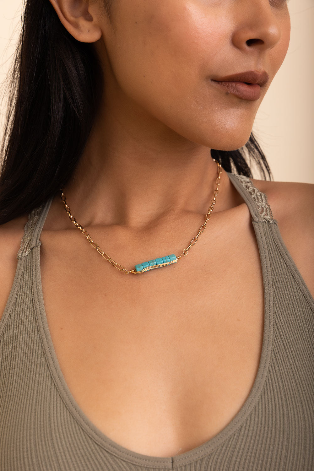 Stacked Turquoise Gold Chain Necklace - NeoKira Unlimited