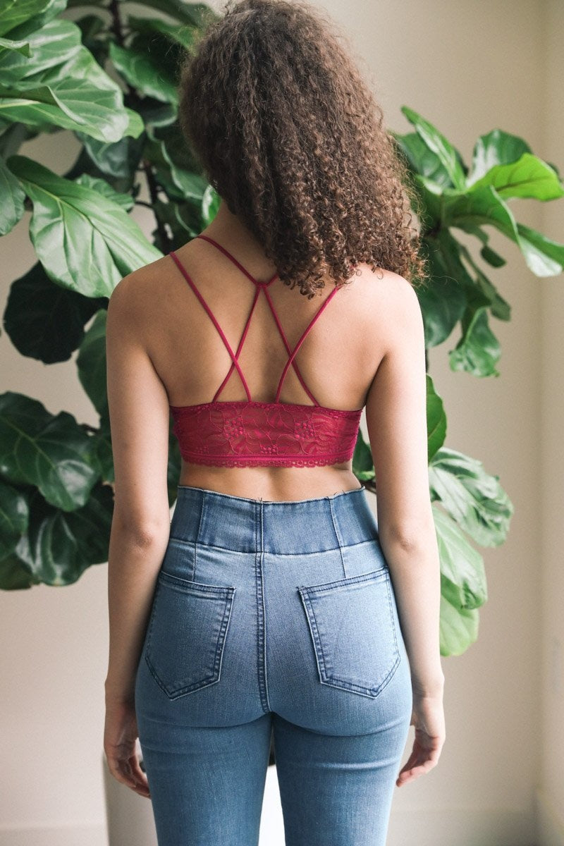 Strappy Back Geometric Lace Bralette Bralette Leto Collection   