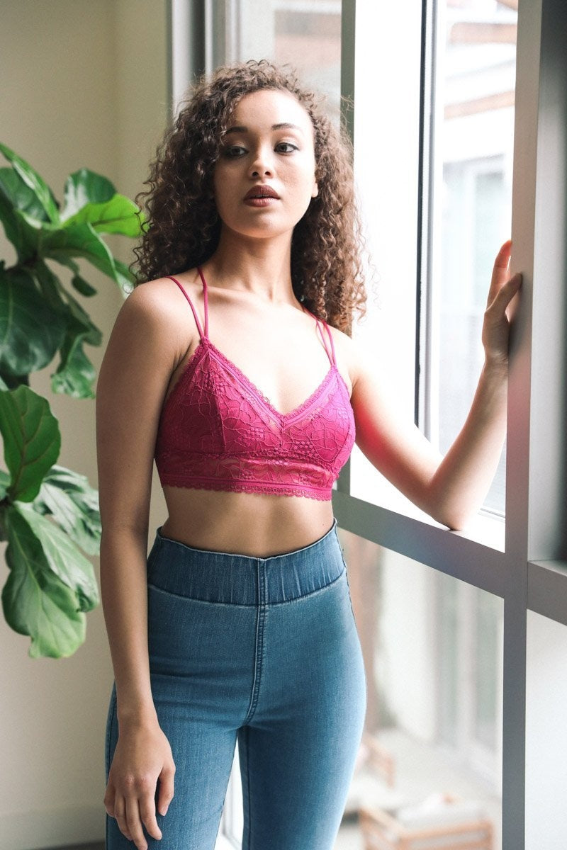 Strappy Back Geometric Lace Bralette - NeoKira Unlimited