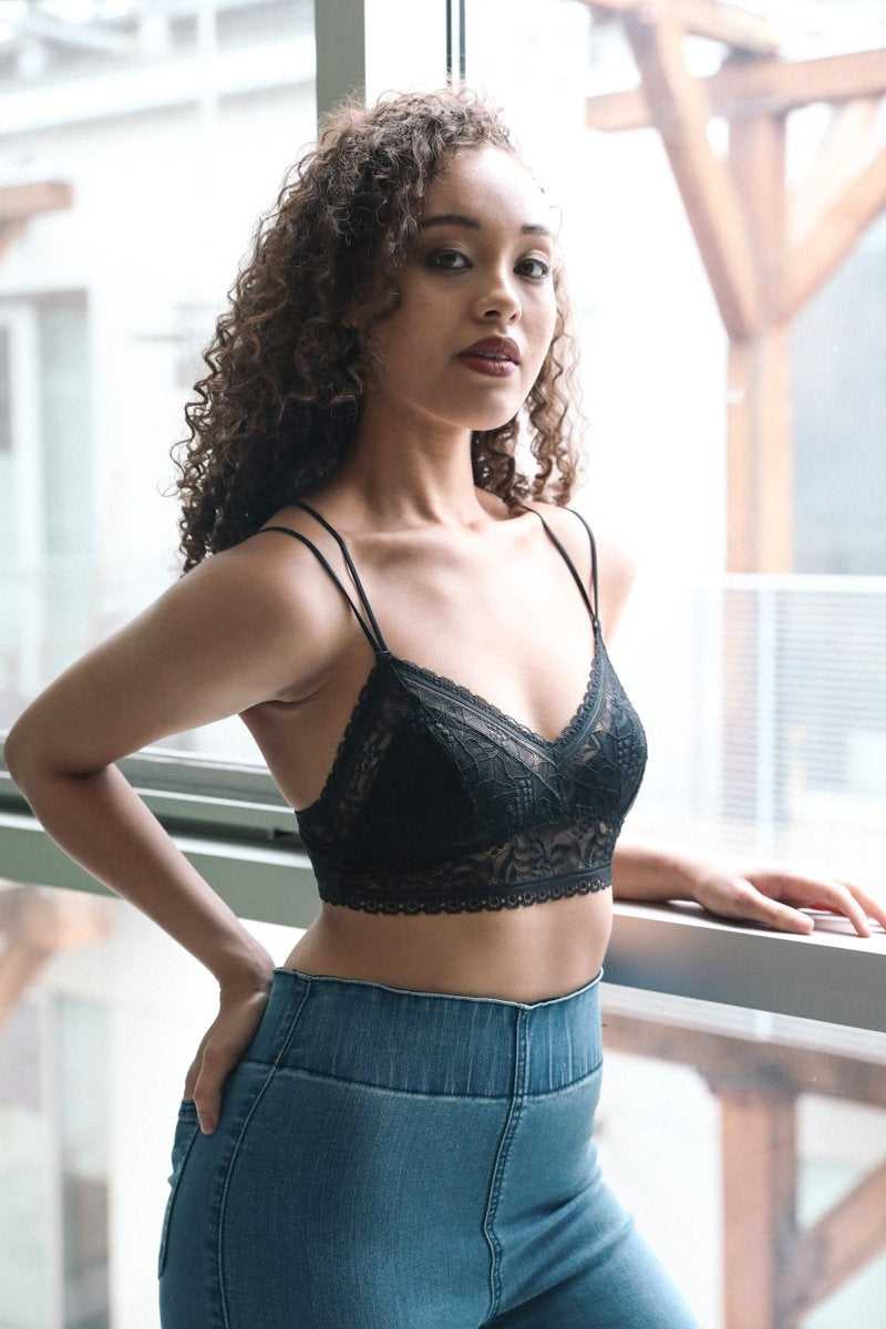 Strappy Back Geometric Lace Bralette Bralette Leto Collection Small Black 