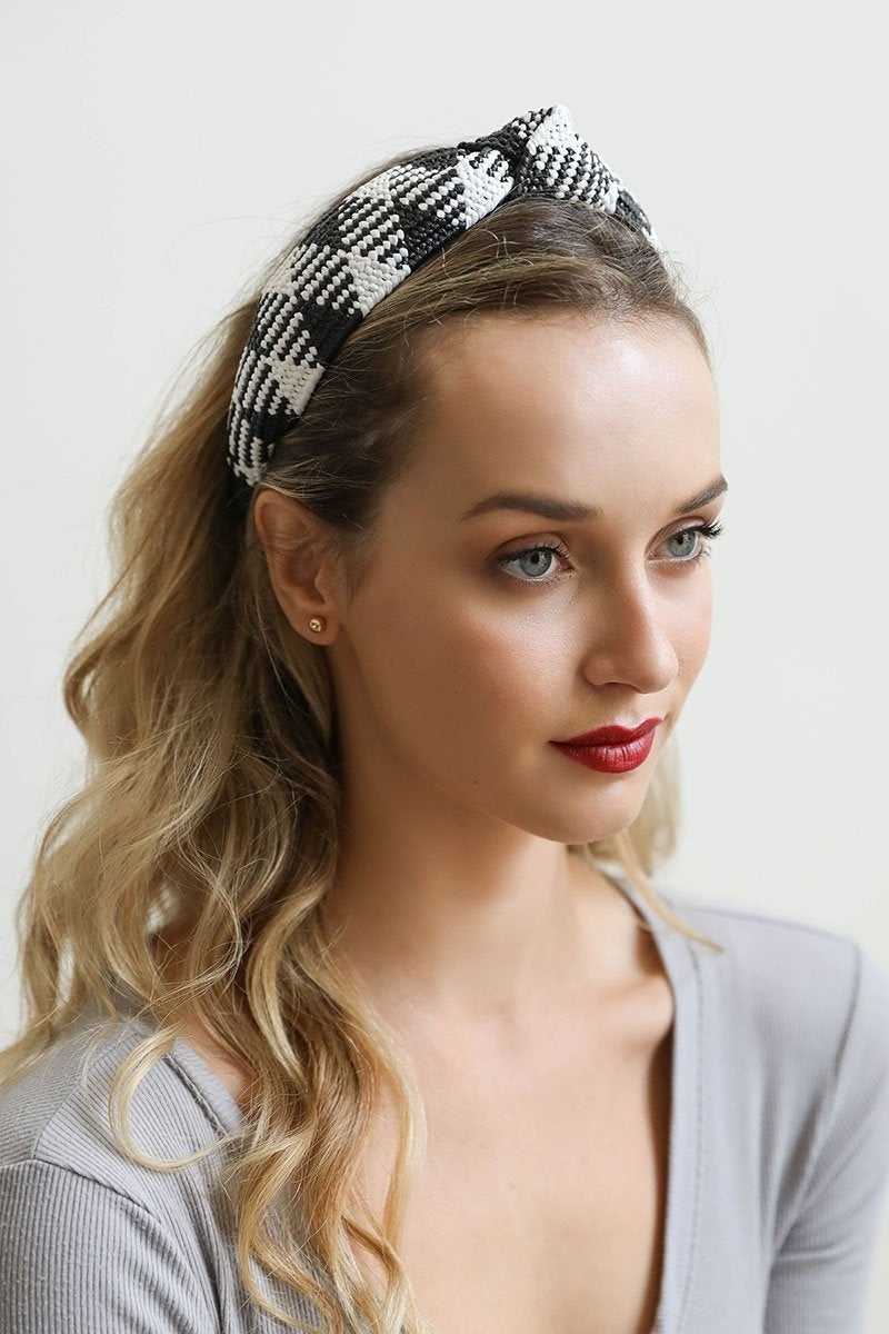 Straw Rattan Knotted Headband Headbands Leto Collection Black/White  