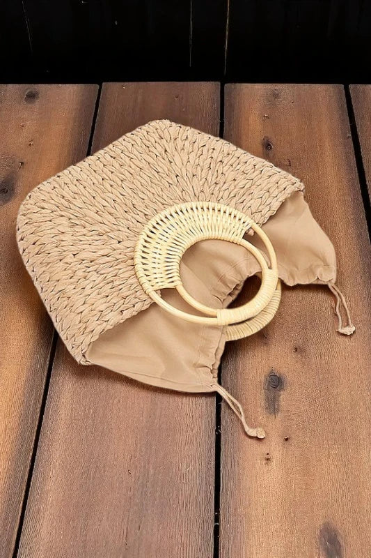 Bamboo Handle Braided Straw Tote Chic Summer Beach Market Bag - NeoKira Unlimited