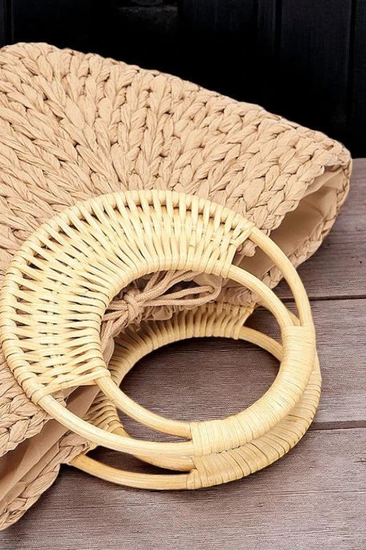 Bamboo Handle Braided Straw Tote Chic Summer Beach Market Bag - NeoKira Unlimited