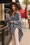 Striped Quatrefoil Flower Ruana Ponchos Leto Collection Navy  