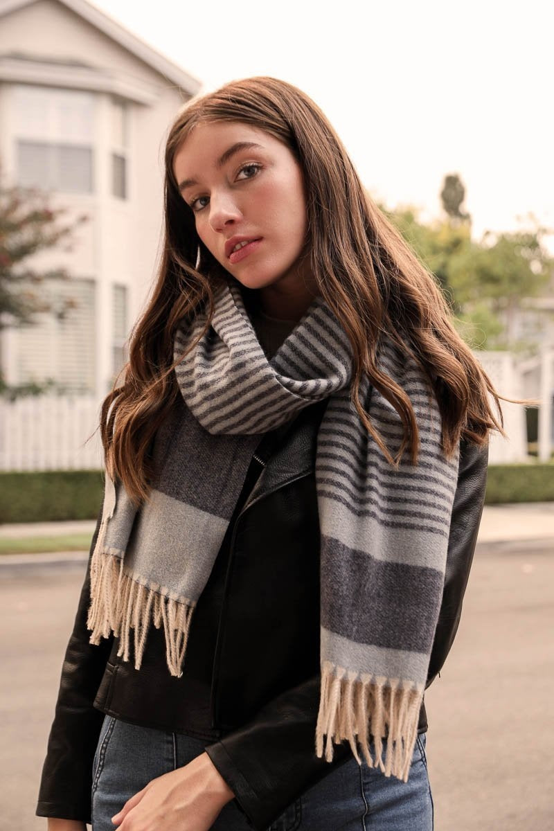 Striped Woven Tassel Scarf Scarves Leto Collection   