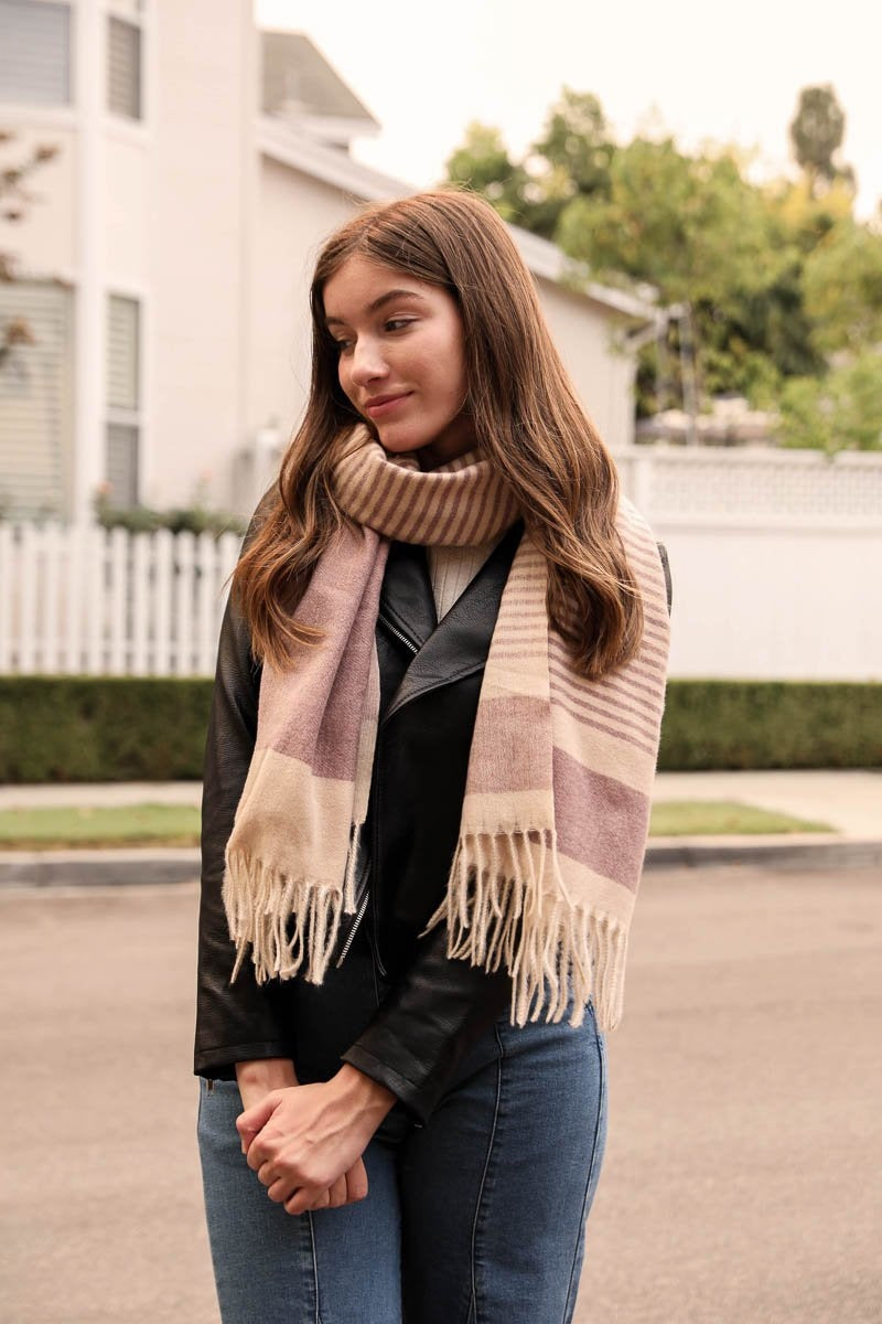 Striped Woven Tassel Scarf Scarves Leto Collection   