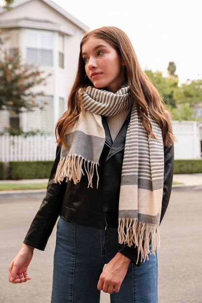 Striped Woven Tassel Scarf Scarves Leto Collection   