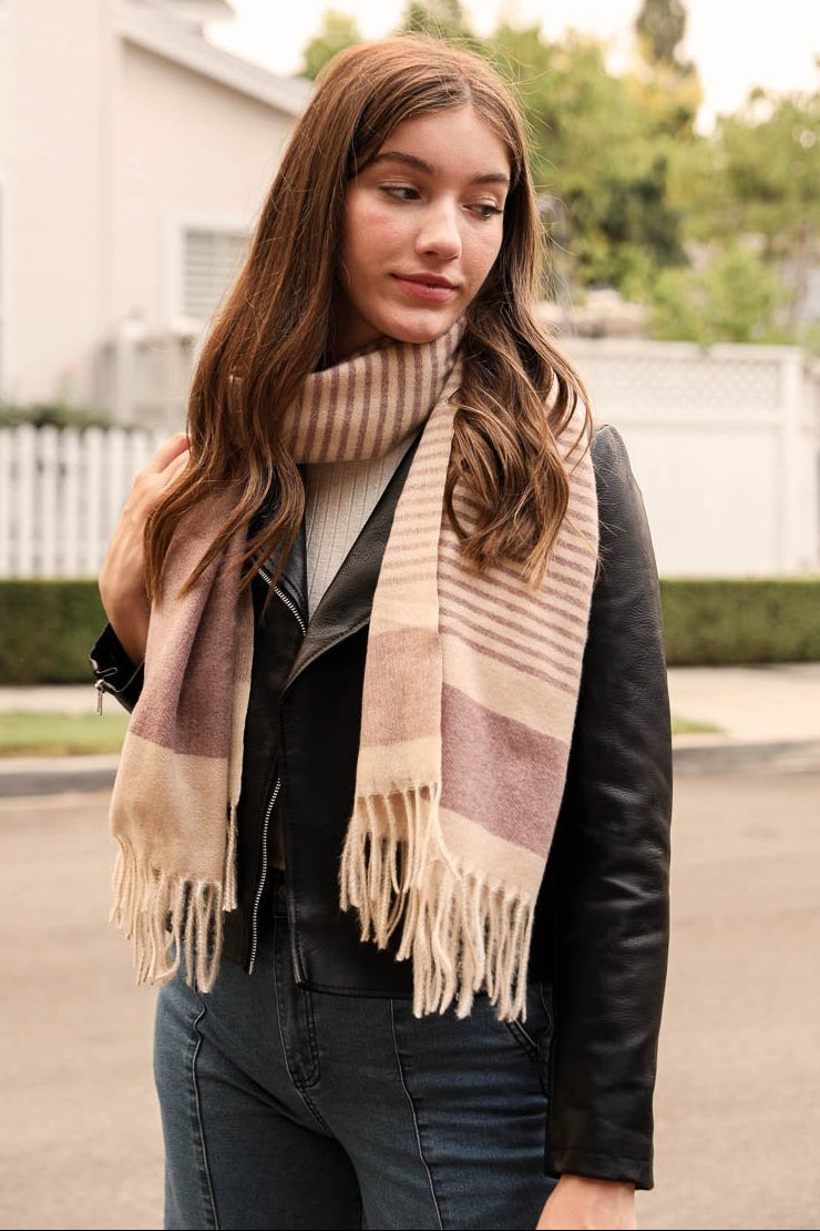 Striped Woven Tassel Scarf - NeoKira Unlimited
