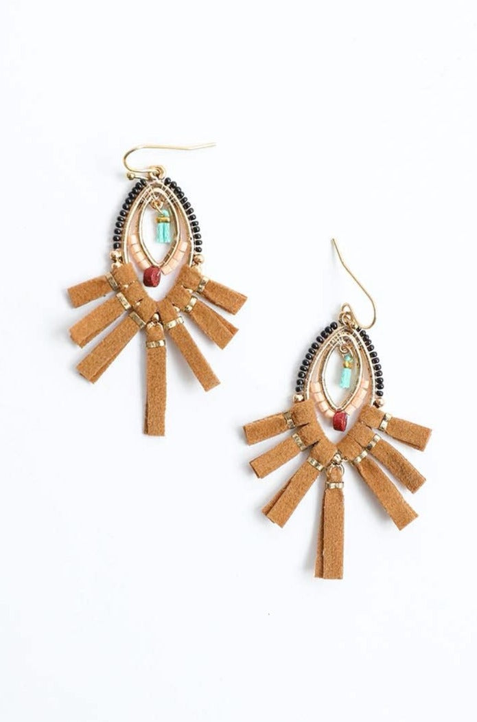 Suede Fringe Beaded Earrings Earrings Leto Collection   