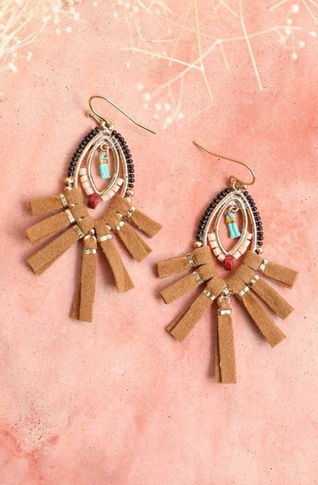 Suede Fringe Beaded Earrings - NeoKira Unlimited