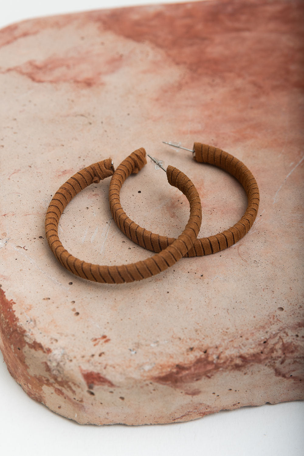 Suede Leather Wrapped Hoop Earrings - NeoKira Unlimited