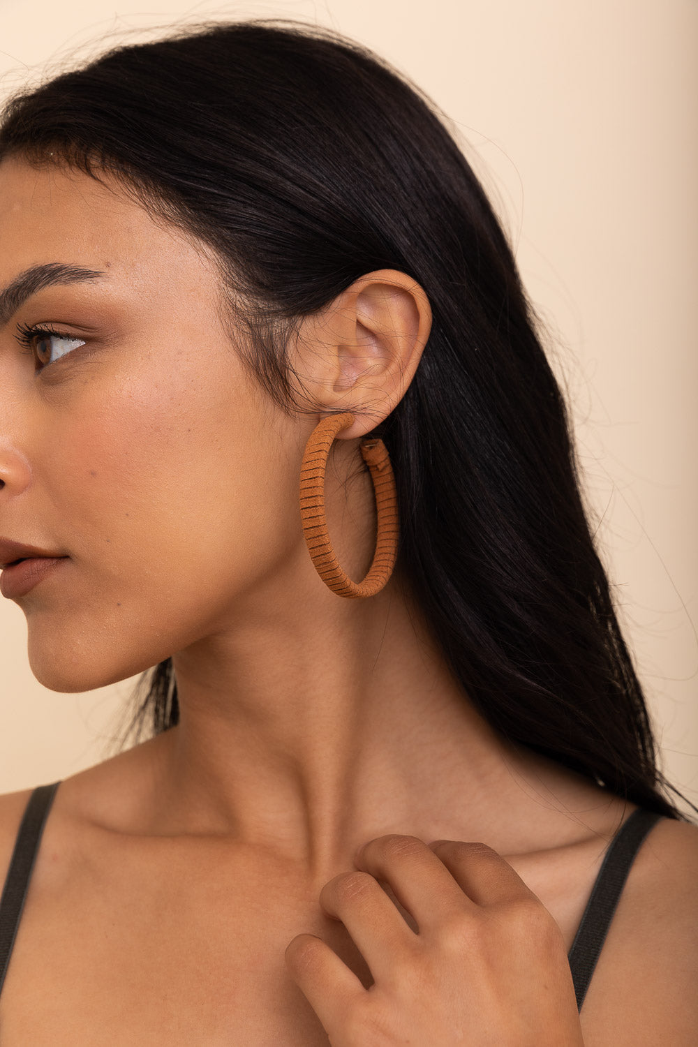 Suede Leather Wrapped Hoop Earrings - NeoKira Unlimited