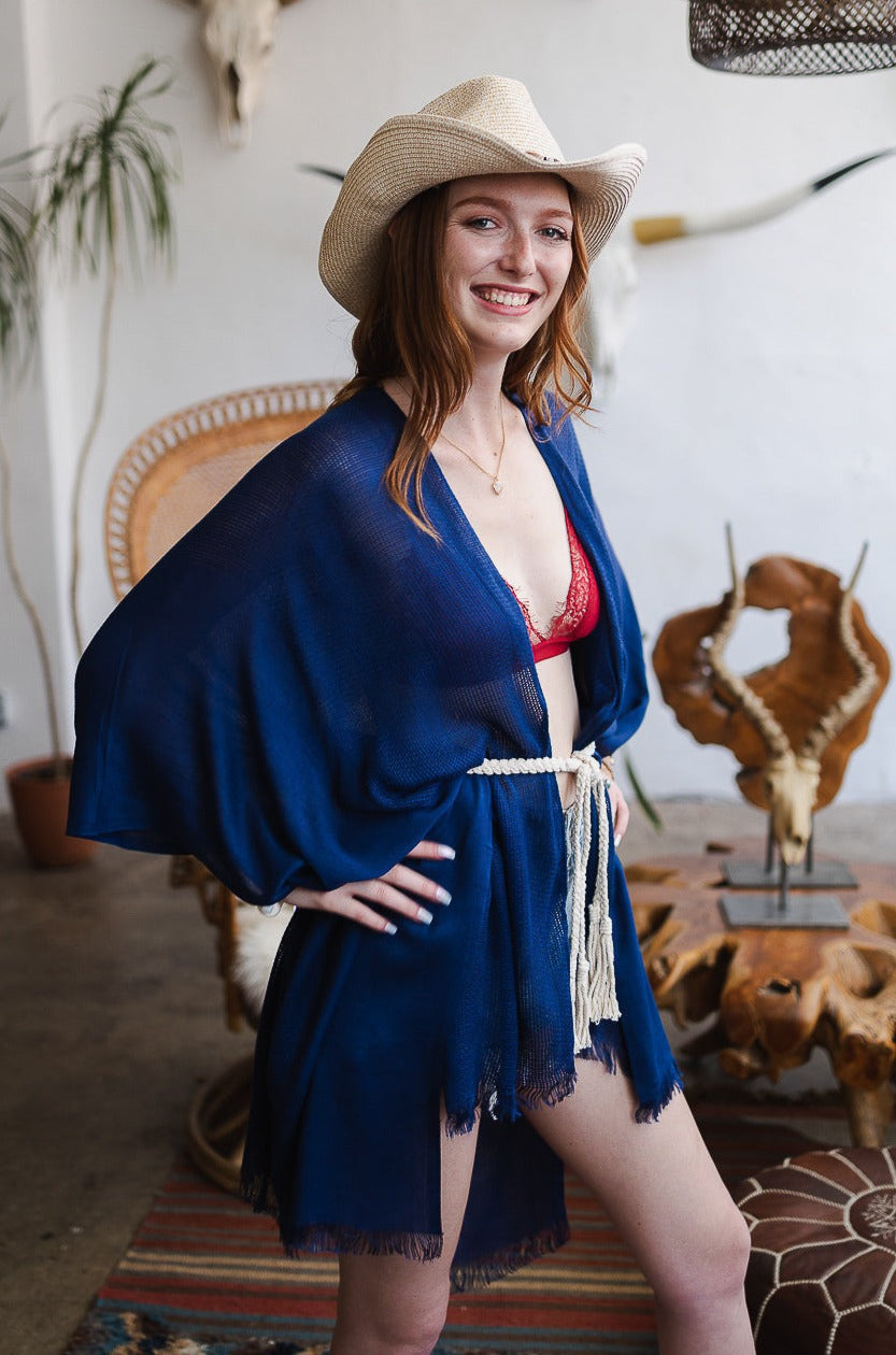 Spring Frayed Trim Kimono - NeoKira Unlimited