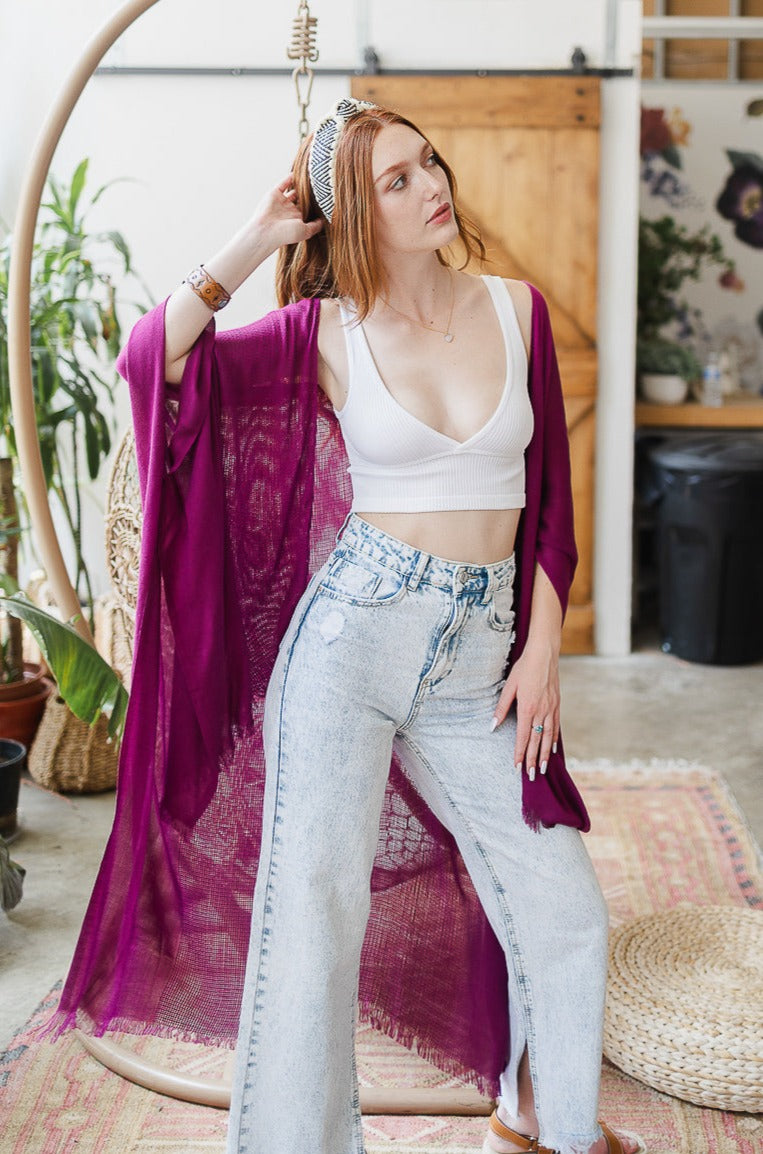 Summer Frayed Trim Kimono - NeoKira Unlimited