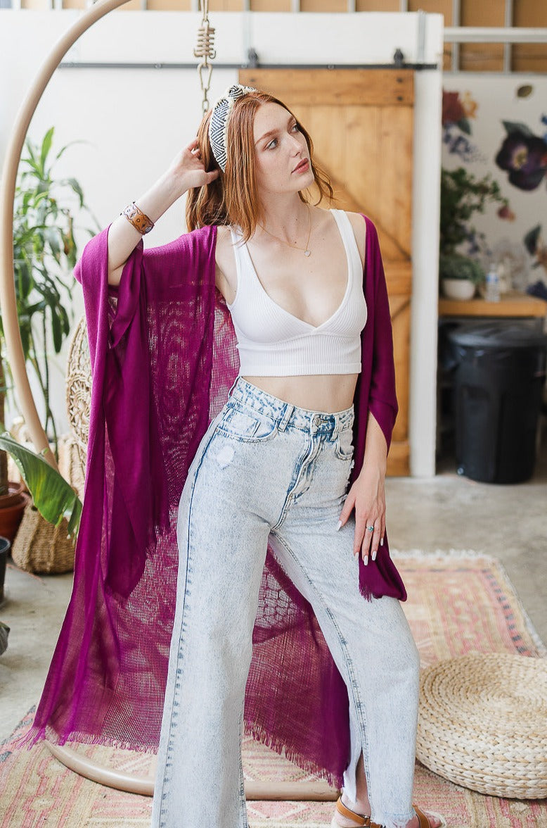 Spring Frayed Trim Kimono - NeoKira Unlimited