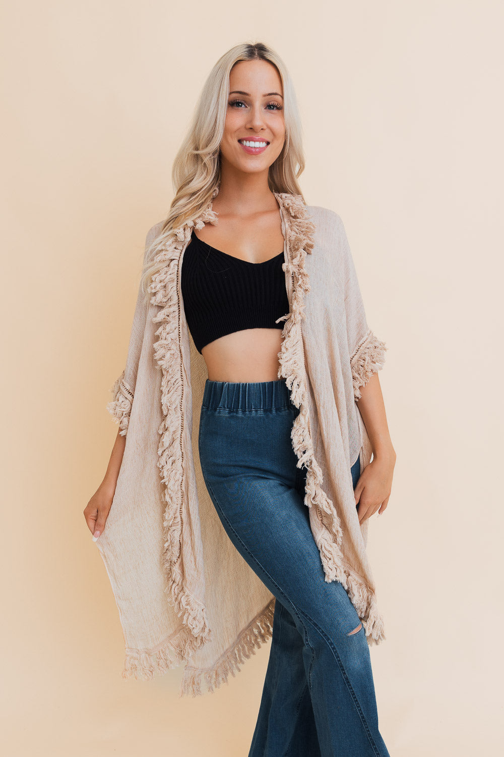 Sun Bleached Fringe Ruffle Kimono - NeoKira Unlimited