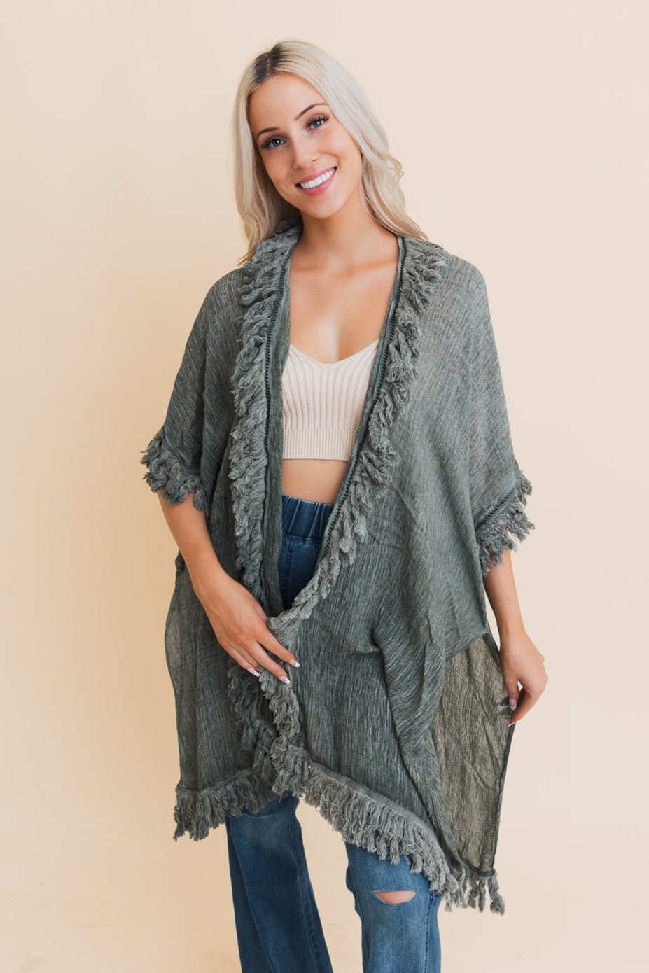Sun Bleached Fringe Ruffle Kimono - NeoKira Unlimited