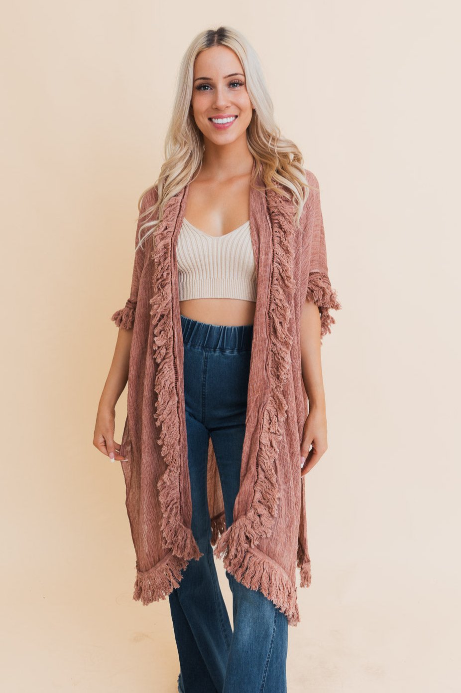 Sun Bleached Fringe Ruffle Kimono - NeoKira Unlimited