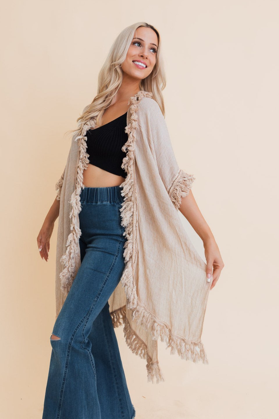 Sun Bleached Fringe Ruffle Kimono - NeoKira Unlimited