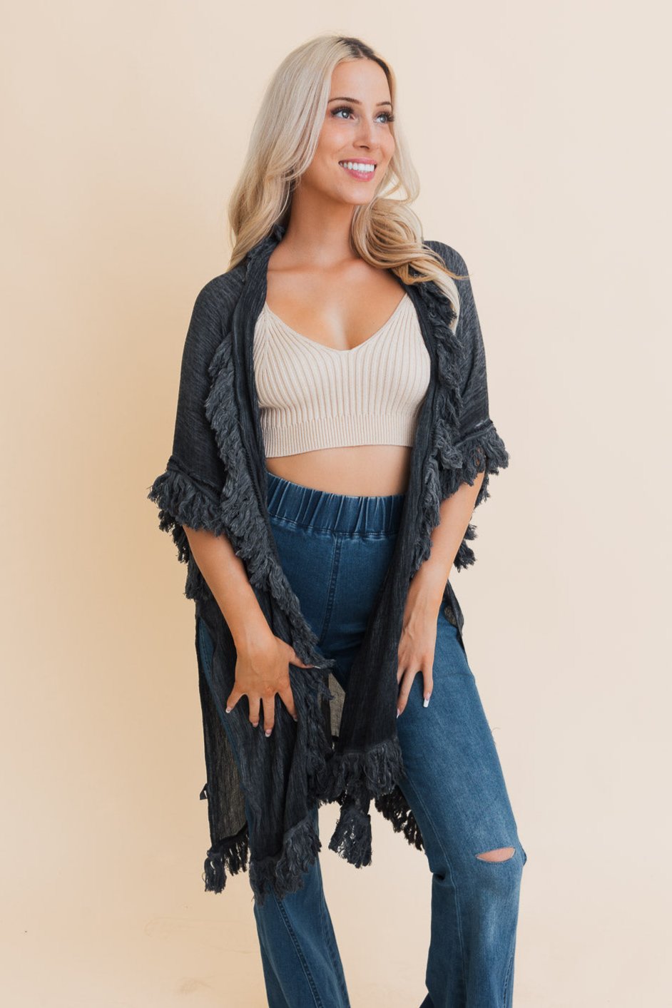 Sun Bleached Fringe Ruffle Kimono - NeoKira Unlimited