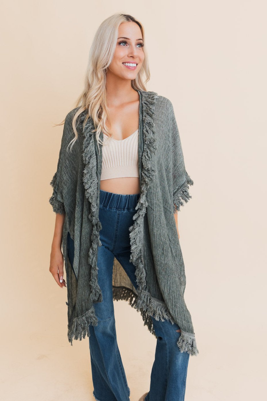 Sun Bleached Fringe Ruffle Kimono - NeoKira Unlimited