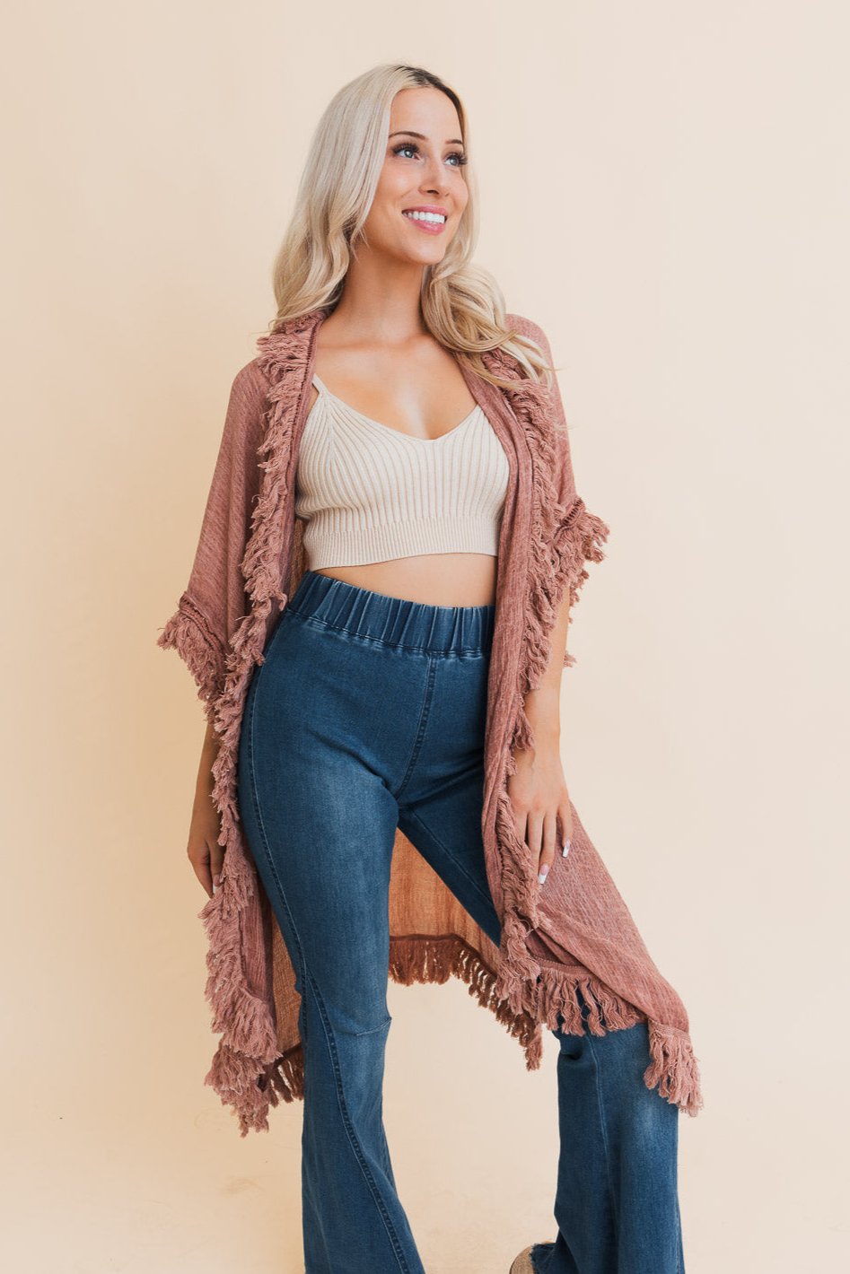 Sun Bleached Fringe Ruffle Kimono - NeoKira Unlimited