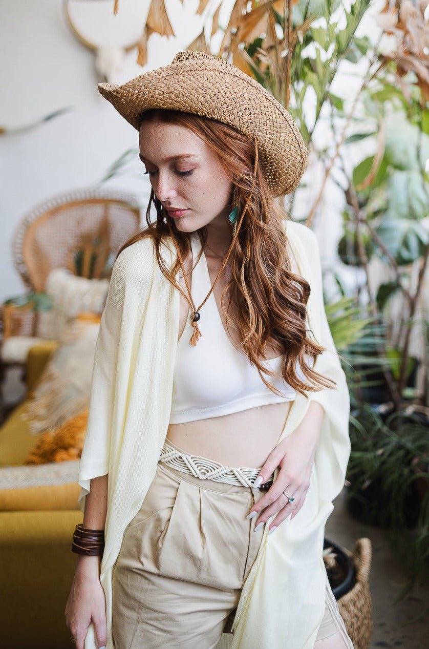 Sun-kissed Breeze Frayed Trim Kimono - NeoKira Unlimited