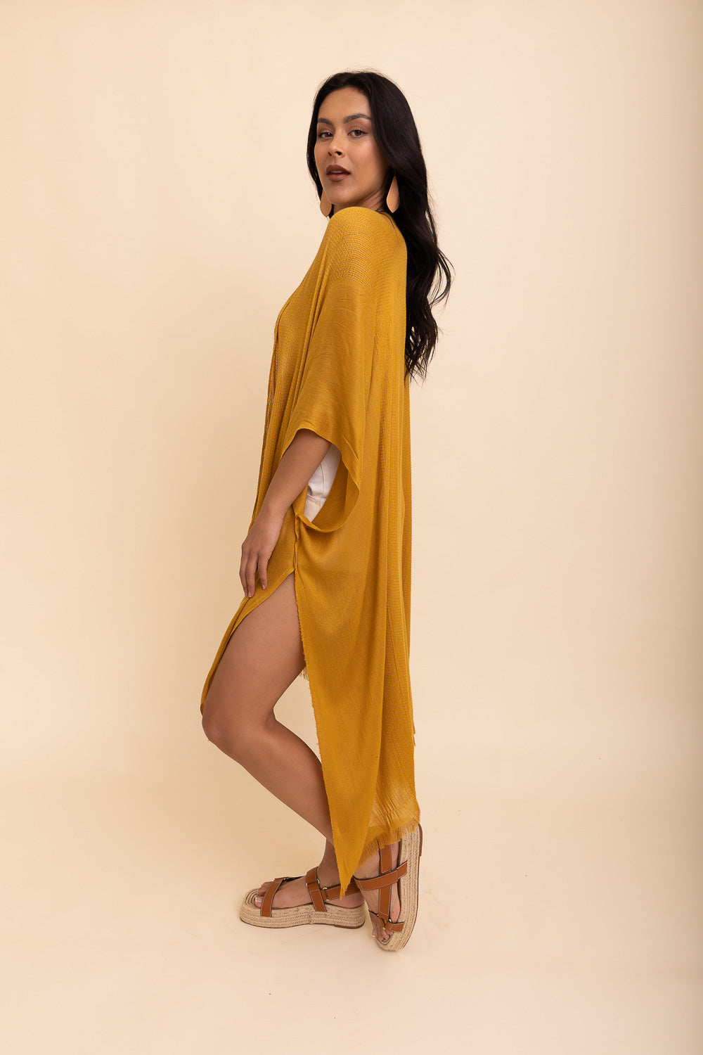 Sun-kissed Breeze Frayed Trim Kimono Kimono Leto Collection   