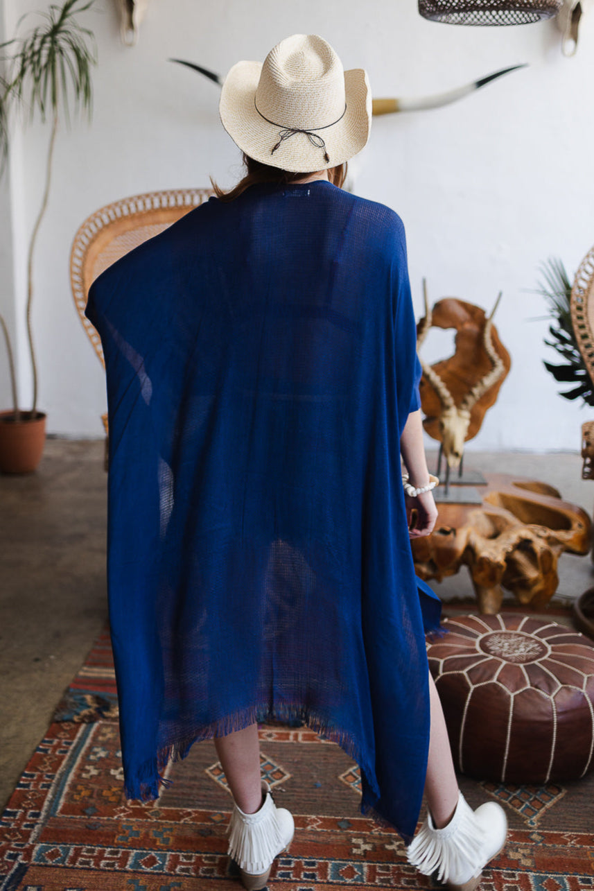 Sun-kissed Breeze Frayed Trim Kimono - NeoKira Unlimited