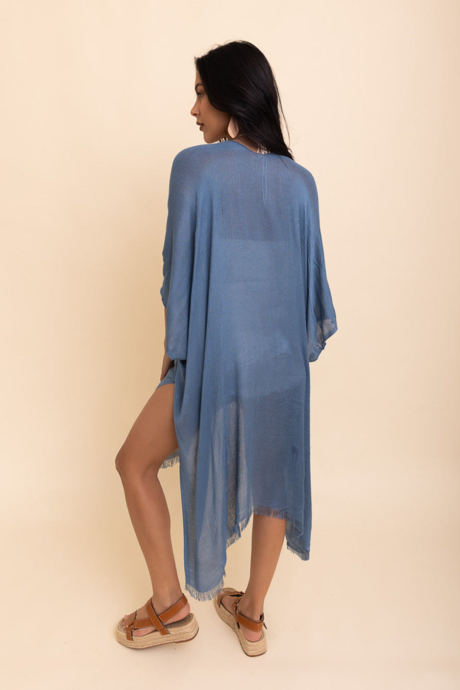 Sun-kissed Breeze Frayed Trim Kimono - NeoKira Unlimited