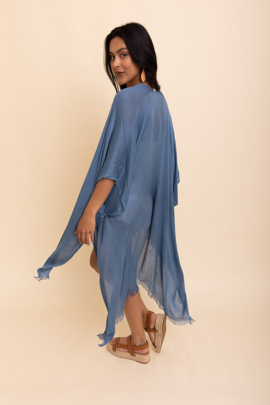 Sun-kissed Breeze Frayed Trim Kimono - NeoKira Unlimited