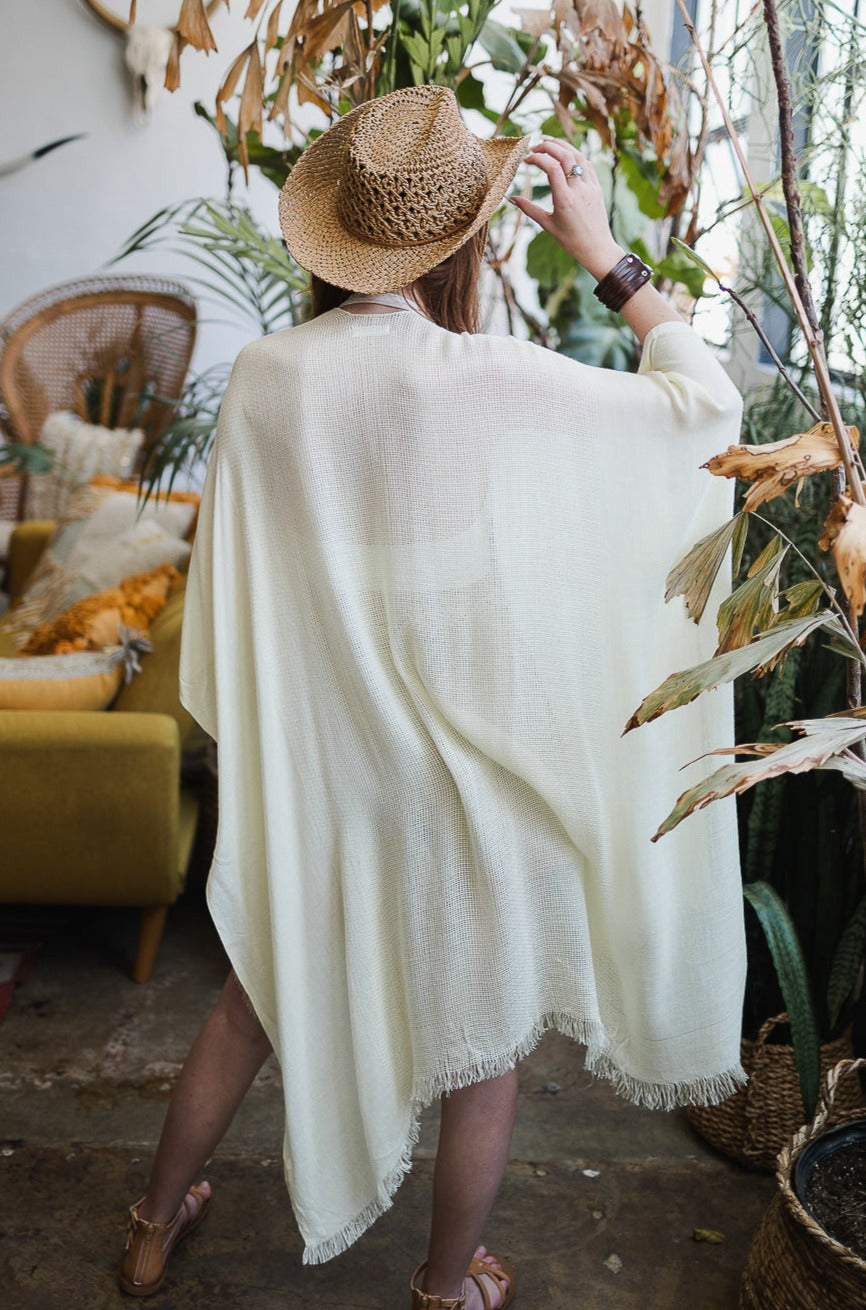 Sun-kissed Breeze Frayed Trim Kimono - NeoKira Unlimited