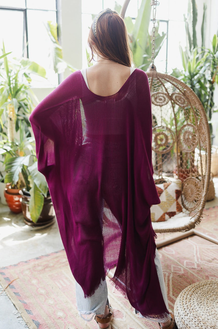 Sun-kissed Breeze Frayed Trim Kimono - NeoKira Unlimited