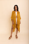 Sun-kissed Breeze Frayed Trim Kimono Kimono Leto Collection Golden Rod  