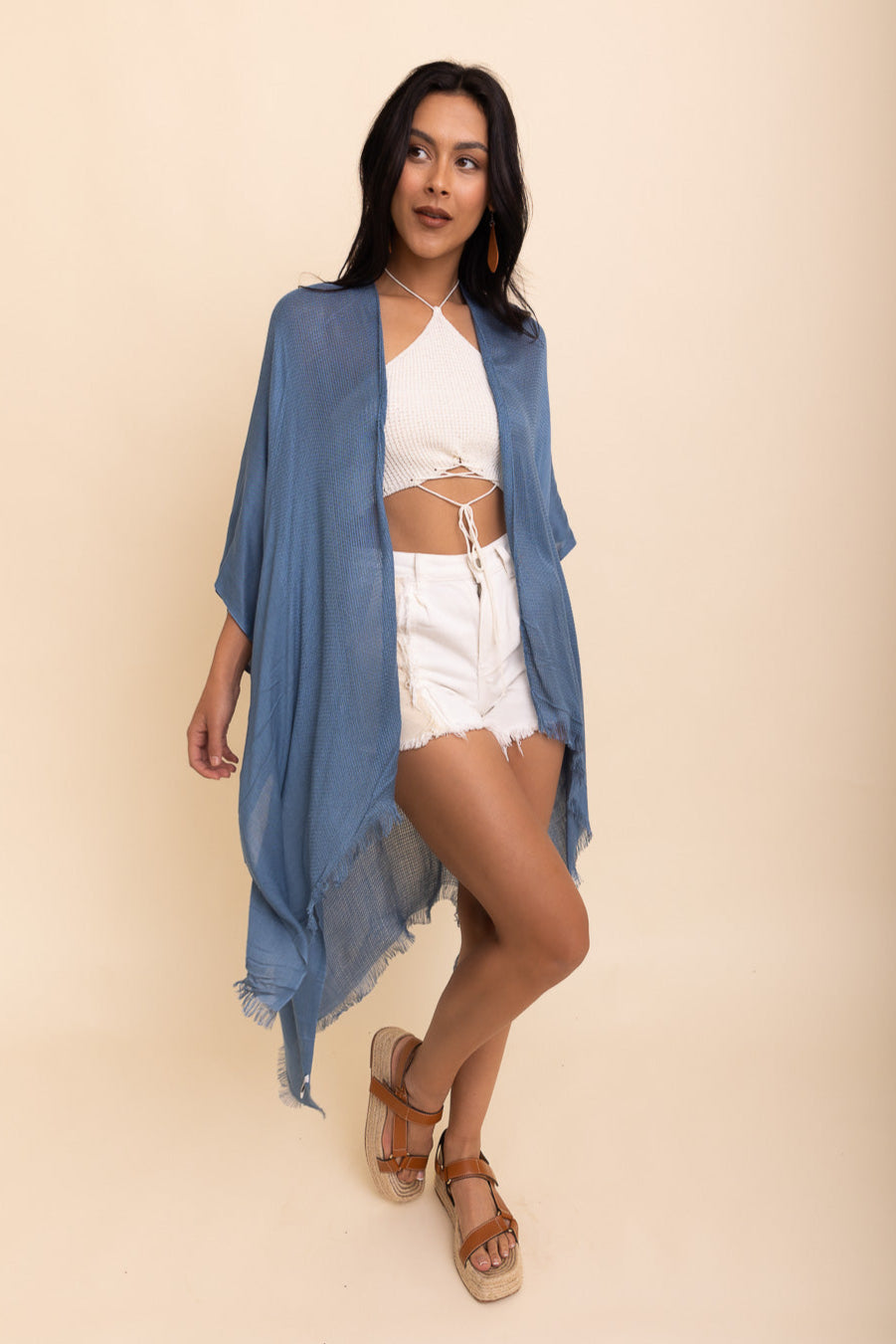 Sun-kissed Breeze Frayed Trim Kimono - NeoKira Unlimited