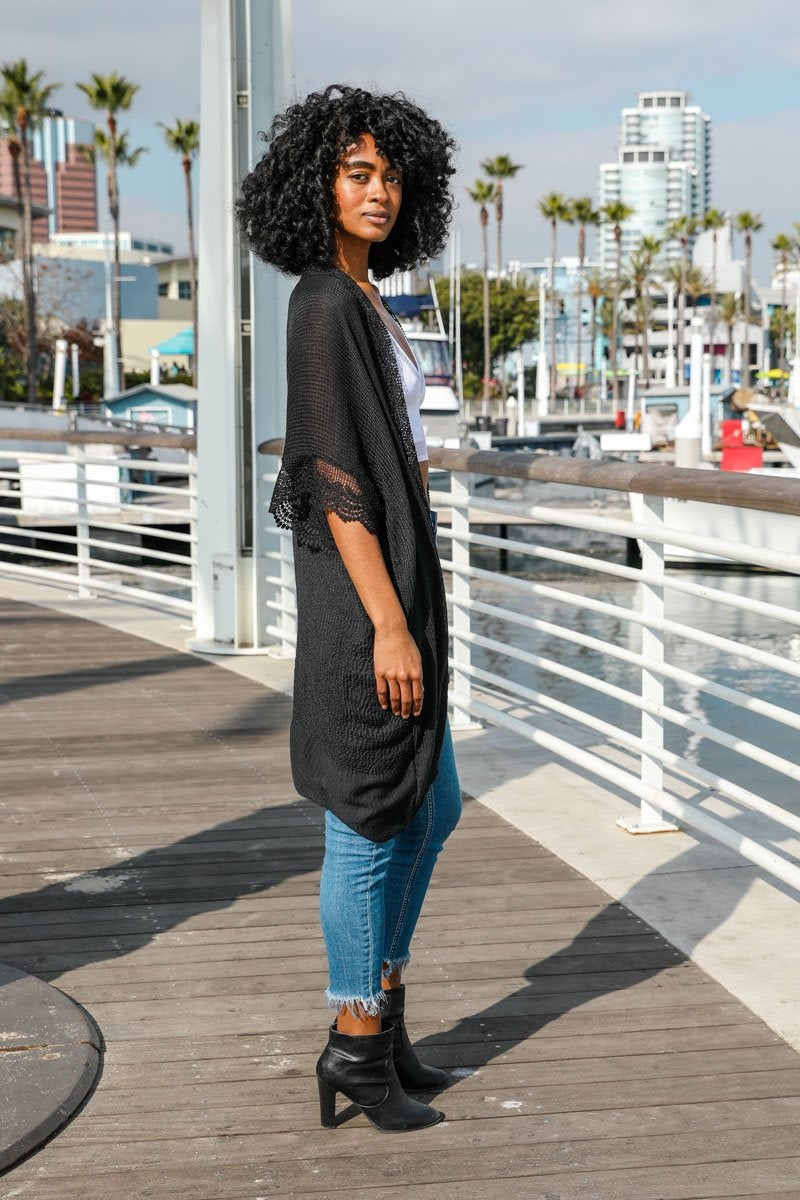 Sunshine Crochet Lace Trim Kimono - NeoKira Unlimited