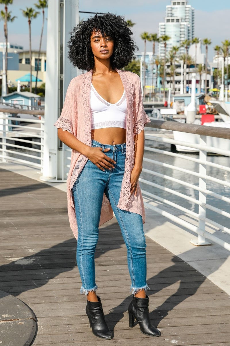 Sunshine Crochet Lace Trim Kimono - NeoKira Unlimited