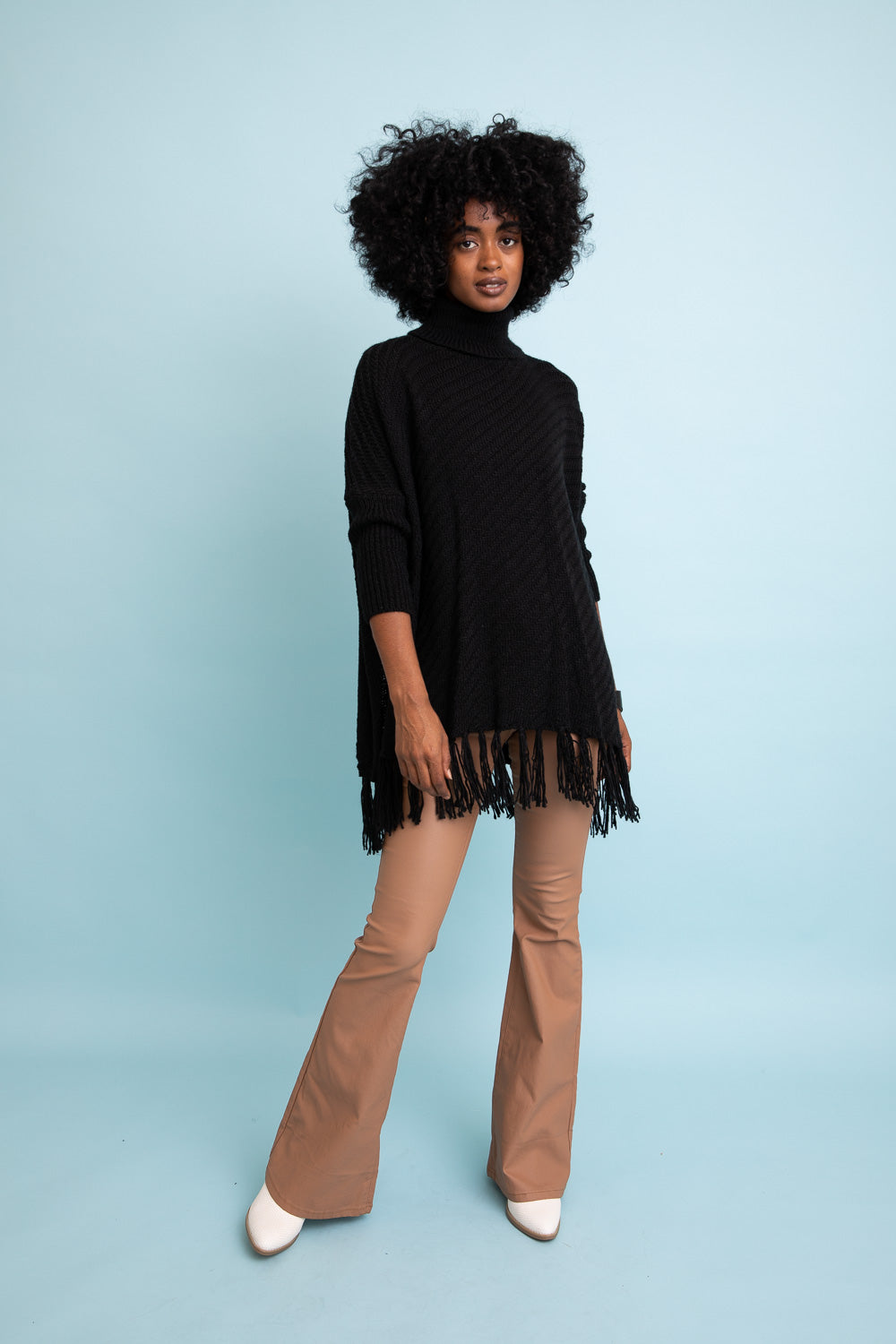 Sweater Weather Roll-Neck Poncho Ponchos Leto Collection Black  