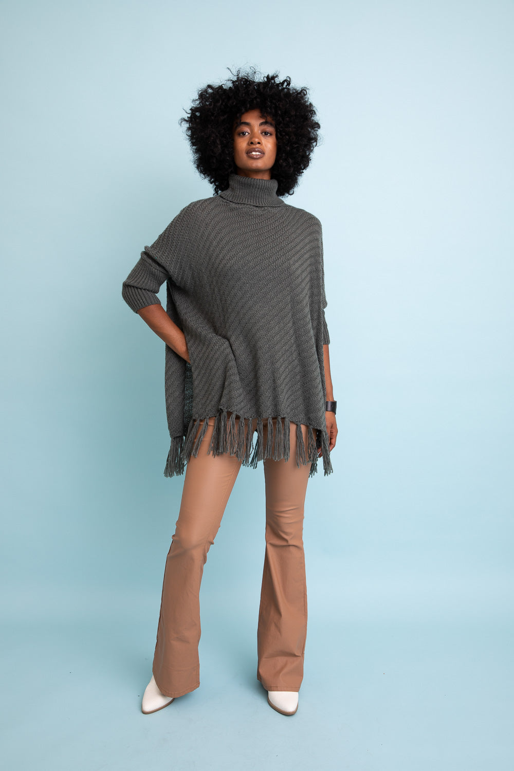 Sweater Weather Roll-Neck Poncho Ponchos Leto Collection Olive  