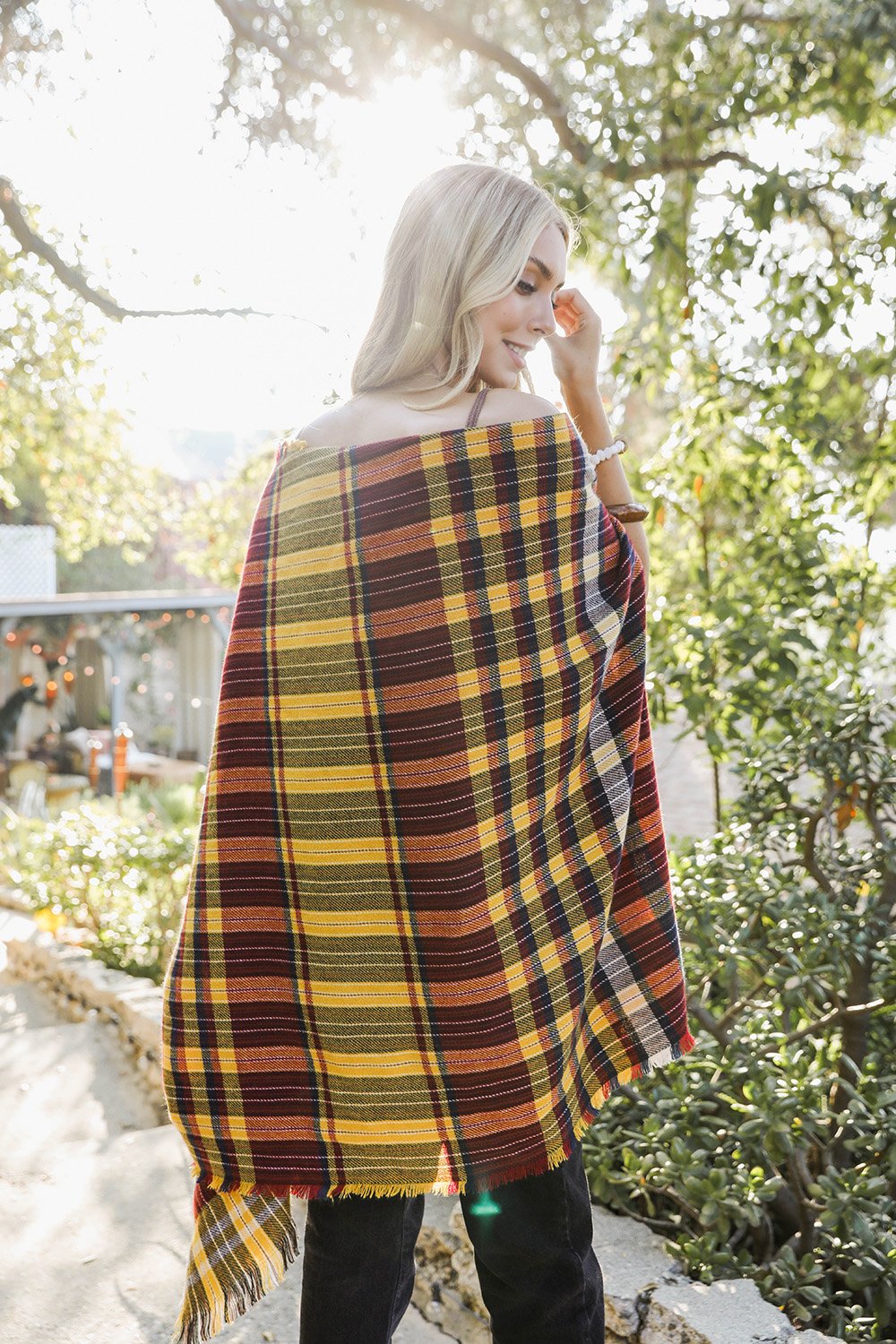 Tartan Check Pocket Ruana Ponchos Leto Collection   