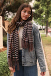 Tartan Woven Tassel Scarf Scarves Leto Collection Black  