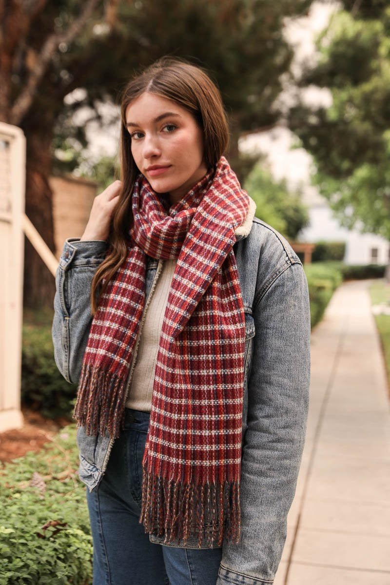 Tartan Woven Tassel Scarf Scarves Leto Collection   