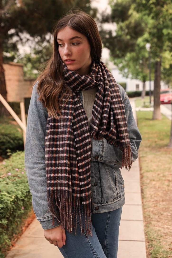 Tartan Woven Tassel Scarf Scarves Leto Collection   