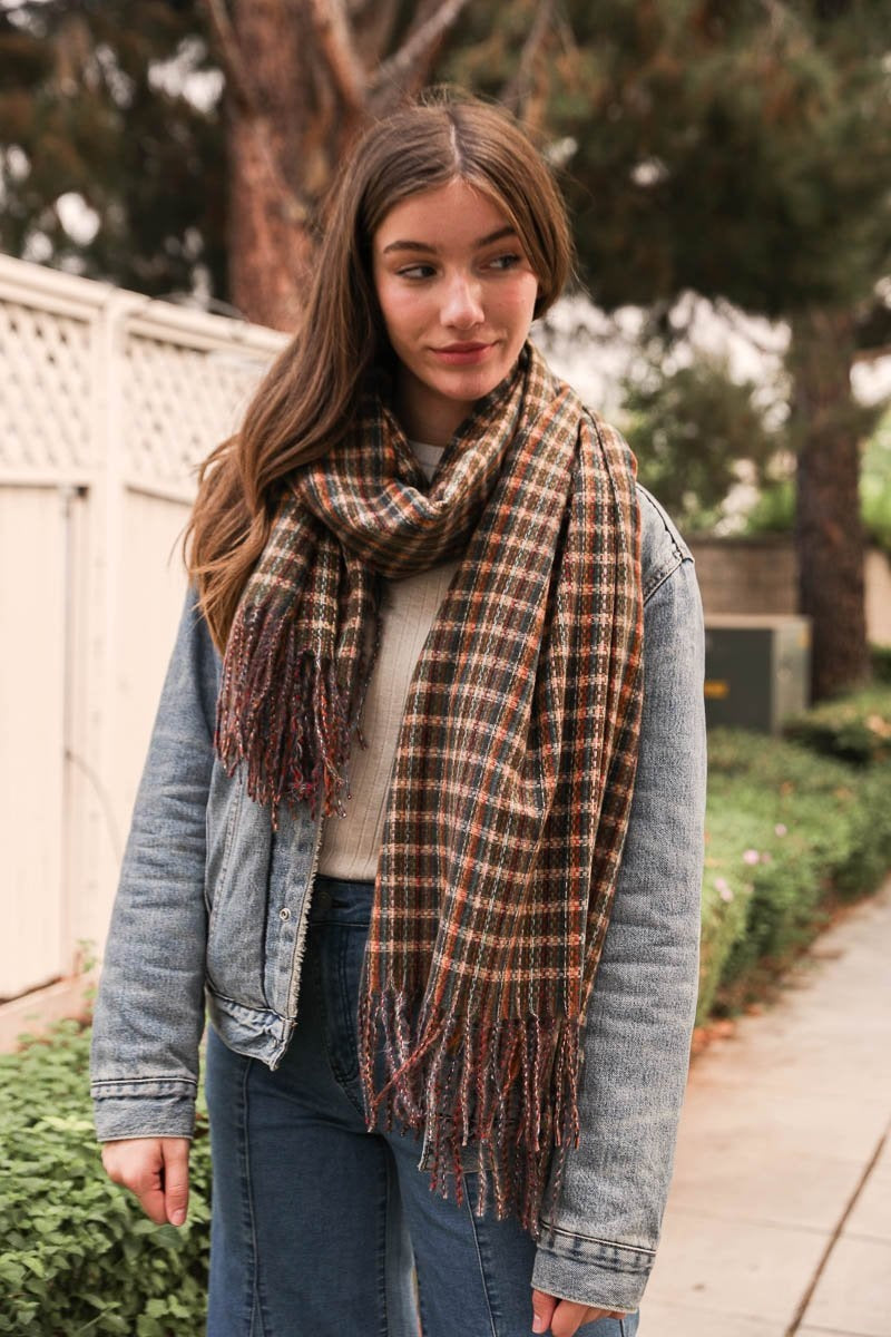 Tartan Woven Tassel Scarf Scarves Leto Collection   