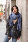 Tassel Trim Blanket Scarf Scarves Leto Collection Blue  