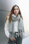 Tassel Trim Blanket Scarf Scarves Leto Collection Gray  