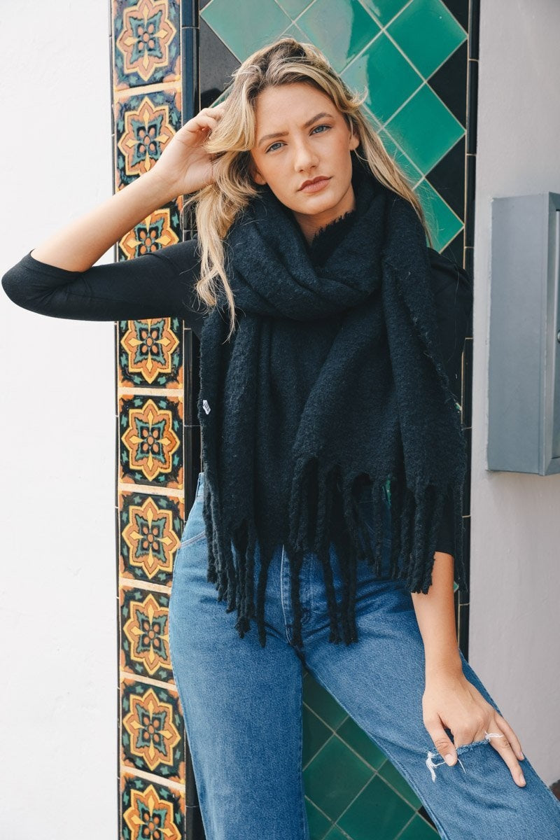 Tassel Trim Blanket Scarf Scarves Leto Collection   