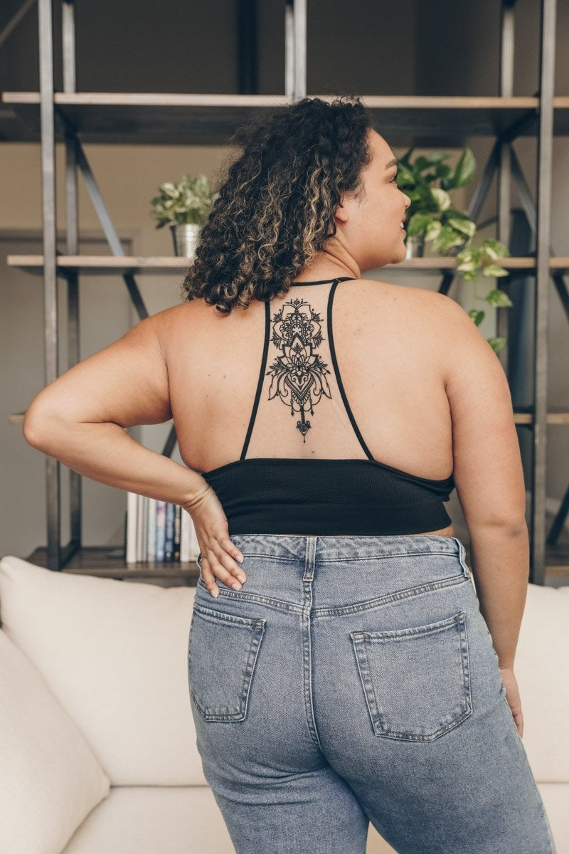 Tattoo Back Bralette – Embroidered Mesh Racerback Style - NeoKira Unlimited