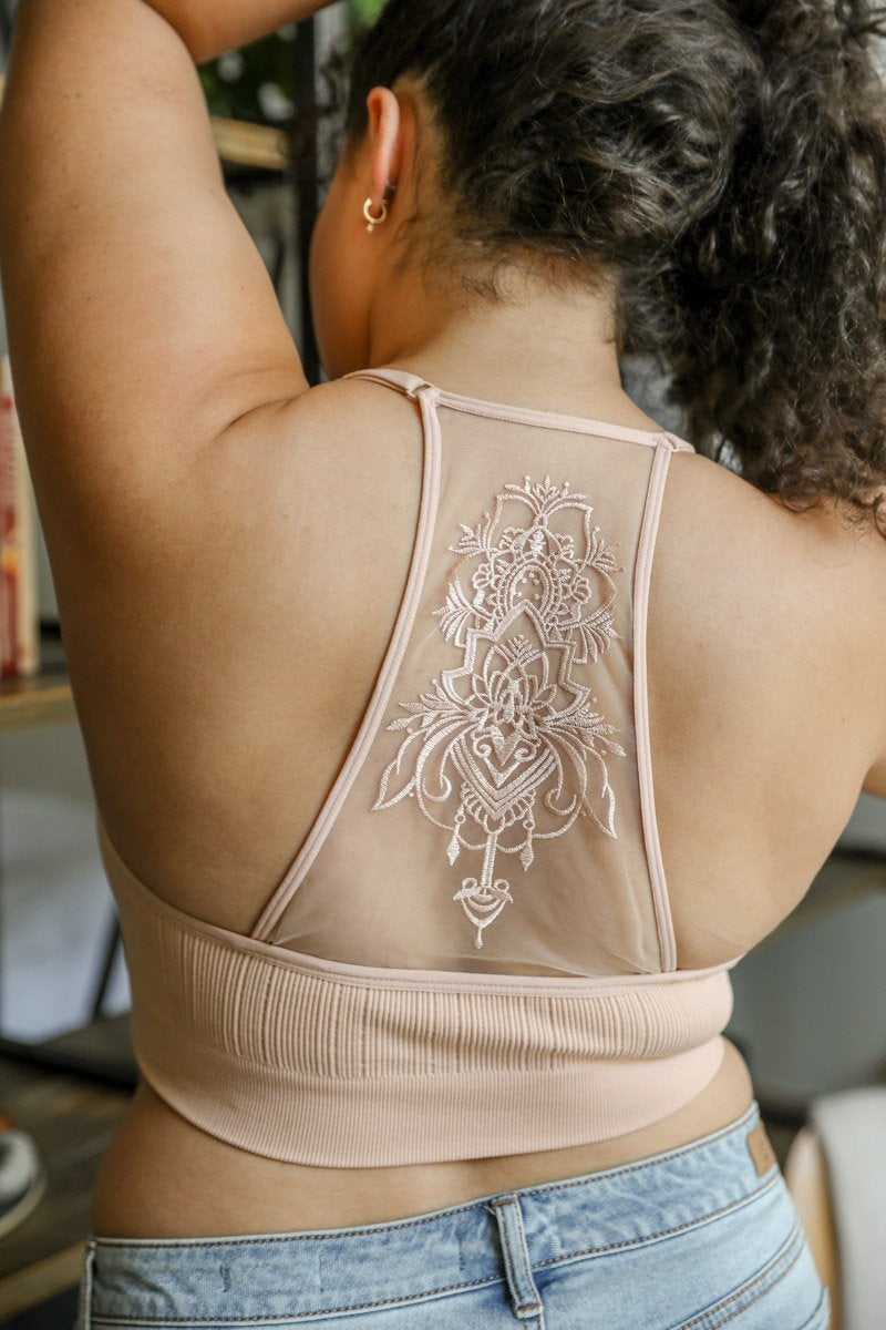 Tattoo Back Bralette – Embroidered Mesh Racerback Style - NeoKira Unlimited